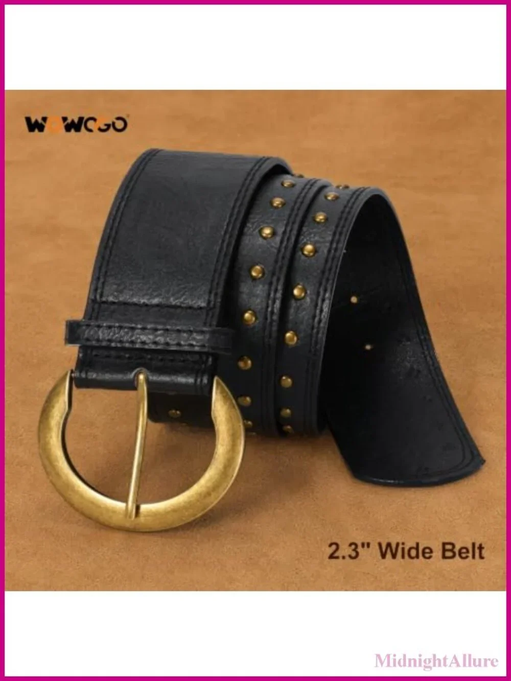 Wide Chunky Faux Leather Belt Western Boho Studded Waist Belt for Dresses